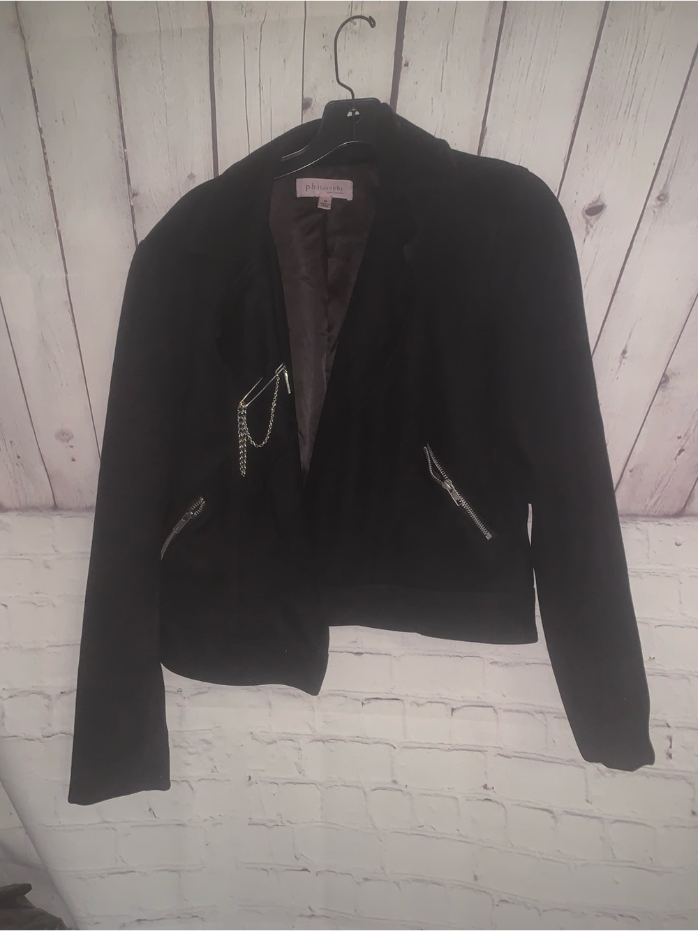 Philosophy Black Suede Moto Jacket with Zip Details